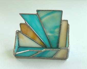 Stained Glass Business Card Holder, Teal Stained Glass, graduation gift, first job gift, office gift, beach color stained glass