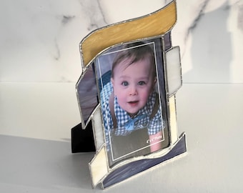 Stained glass photo frame: Tan and Purple home accent