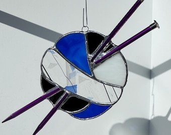 Stained Glass Yarn Ball Suncatcher: Fiber Artist Gift, Knitting Needles