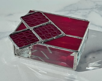 Red Entrelac Stained Glass Knit-inspired Jewelry box: knit stitches, gift for knitter