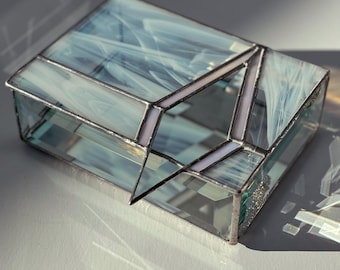White diamond Stained Glass Box, Large jewelry box, white stained glass, stained glass trinket box, stained glass jewelry box, white glass