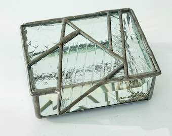 Stained Glass box, Stained Glass Jewelry Box, contemporary glass box, clear glass, geometric box, triangle stained glass, boho stained glass