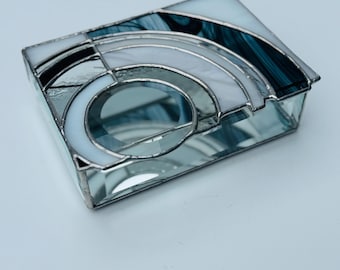 Turquoise Stained Glass Jewelry Box: Concentric Circles Design