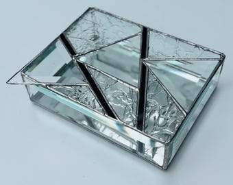 Black and Clear Texture Stained Glass Jewelry Box: Triangle Trinket Design