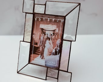 Iridescent Stained Glass Picture Frame: Handcrafted 4x6 Photo Display