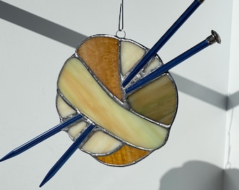 Stained Glass Ball of Yarn Sun Catcher: natural and green gift for fiber lover