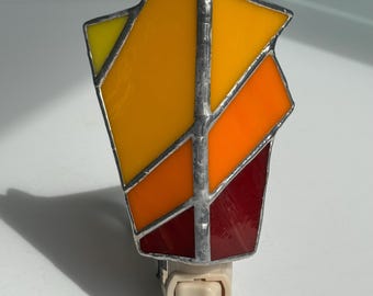 Red Orange yellow Stained Glass night light, electric night light, baby gift, housewarming gift, red stained glass, lemon yellow, pumpkin