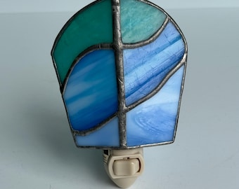 Turquoise and Blue Green Stained Glass Night Light, baby gift, housewarming gift, blue green stained glass, green stained glass