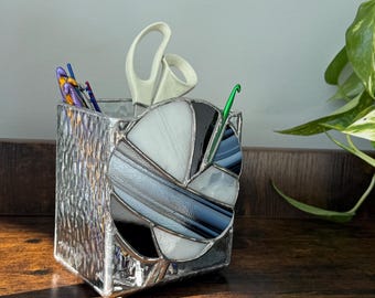 Black and white Stained Glass box: needle vase for crocheter
