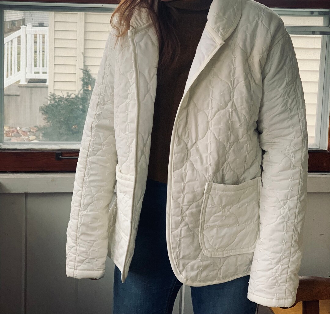 White Quilted Coat Lab Coat Look Floral Quilt Coat Etsy