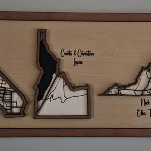 Mapa de ubicación familiar personalizado / Regalo familiar personalizado de larga distancia / Letrero iluminado de madera y acrílico / Arte mural con mapa de dónde vive la familia