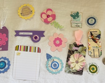 Junk journal embellishments scrapbook Kit ephemera scrapbook  supplies journal tags die cuts scrapbook ephemera paper tags handmade flowers