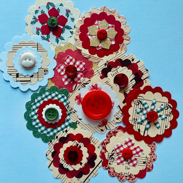 Flower die cuts die cuts layered paper flowers flower embellishments scrapbook embellishments junk journal sheet music flowers Christmas