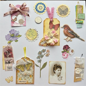 Junk journal embellishments scrapbook Kit ephemera scrapbook supplies journal tags die cuts scrapbook ephemera paper tags journal clusters
