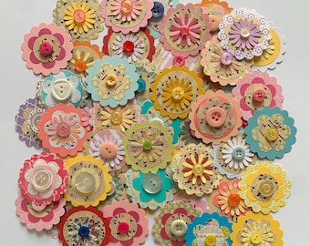 Flower die cuts, die cuts, layered paper flowers, flower embellishments, scrapbook embellishments, junk journal embellishments, scrapbooking