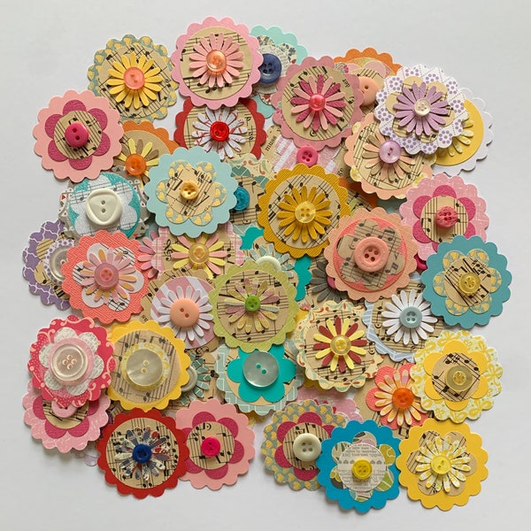 Flower die cuts, die cuts, layered paper flowers, flower embellishments, scrapbook embellishments, junk journal embellishments, scrapbooking