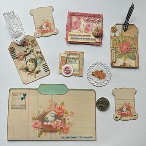 Junk journal embellishments stuffed mini file folder ephemera scrapbook supplies journal tags die cuts scrapbook ephemera paper tags pocket