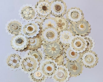Junk journal Flowers die cuts die cut layered paper flowers flower embellishments scrapbook embellishments junk journal sheet music flowers