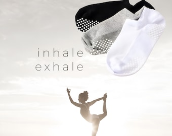 Yoga Grip Socks | Non-Slip Pilates Socks | "Inhale Exhale" Collection | Studio Barre Socks | Women's Fitness Footwear | Pack of 3