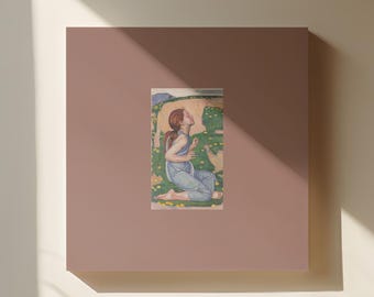 4 Sets Mädchen in einem Frühlingsfeld Quadrat Pastell Kunstdruck Berühmte Kunstwerk Impressionist Landschaftsporträt Ästhetische Wandkunst Museum Kunstdruck