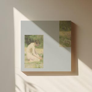 4 sets Square Warm Sunlight Garden Art Print | Soft Pastel Painting Wall Decor Impressionist Landscape Painting Aesthetic Wall Art