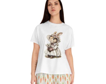 Women Pajama Set, Bunny-Themed Women's Pajama Set, Cozy Pajama Set, Perfect for Easter, Cute Sleepwear, Gift for Her, Comfortable Loungewear