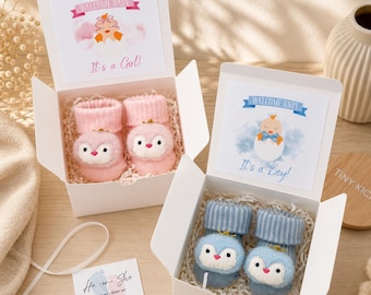 Gender Reveal Geschenkbox - Babysocken mit “It’s a Boy” - oder “It’s a Girl” -Karte, Babymitteilung, Babypartyüberraschung, intime Gender Reveal