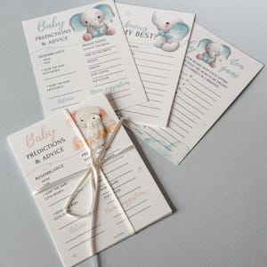 Babyshowerspelbundel - voorspellingen en advies, wie kent mama het beste, babyvoorwerpspel - olifantthema, leuke babyshoweractiviteit