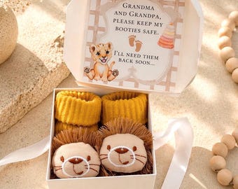 Grandparents Pregnancy Announcement Box: Lion Socks Baby Reveal Gift