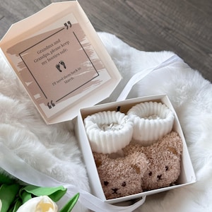 Grandparents Pregnancy Announcement Box - Baby Bear Booties Gift - Keepsake Surprise for Grandma & Grandpa