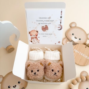 Faire-part de grossesse pour grands-parents - Révélation échographie personnalisée - Boîte de révélation pour bébé - Surprise grand-mère et grand-père - Gardez mes chaussons en sécurité