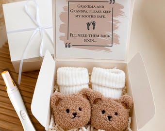 Grandparents Pregnancy Announcement Gift Box, Grandma Grandpa Baby Reveal, Booties Surprise Present