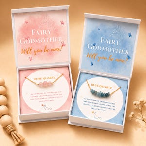 Doosje armband voorstel Fairy Godmother – Rozenkwarts cadeau voor peetmoeder – Will You Be My Godmother Surprise – Babyshower aandenken