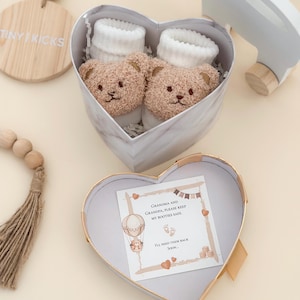 Caja para anunciar el embarazo de los abuelos - Botitas de osito de bebé - Un recuerdo sorpresa para la abuela y el abuelo