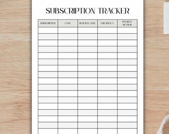 Subscription Tracker Template | Bill Payment Checklist (Digital Download)