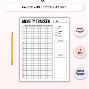 Registro de ansiedad imprimible en PDF / Registro diario de estado de ánimo y factores desencadenantes, descarga instantánea