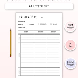 Pilates lesplanner (pdf), lesroosterorganizer, fitnessplanner, trainingskalender, hulpmiddel voor Pilatesdocenten