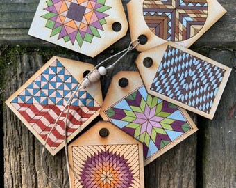 Barn Quilt Gift Tags (Set A) -- Paintable or Use As Is