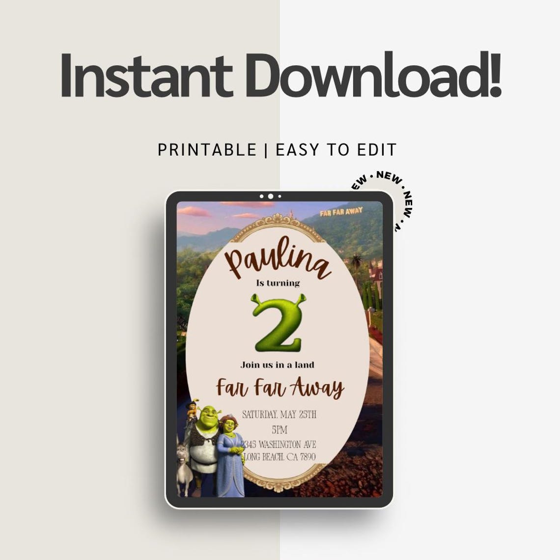 Shrek Theme Party Invitation Template Printable Easy to Edit