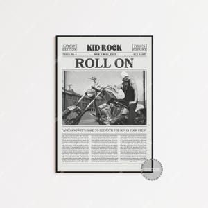 Stampa di giornale retrò Kid Rock, poster Roll On, stampa di testi Roll On, poster Kid Rock, poster Rock n Roll Jesus, LC3