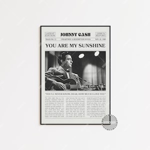 Stampa di giornale retrò di Johnny Cash, poster di You Are My Sunshine, stampa dei testi, poster di Johnny Cash, poster di Unearthed 3: Redemption Songs, LC3