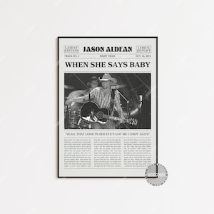 Jason Aldean Retro Zeitungsdruck, wenn sie Baby Poster sagt, wenn sie Baby Text sagt, Jason Aldean Poster, Nachtzug Poster, LC3