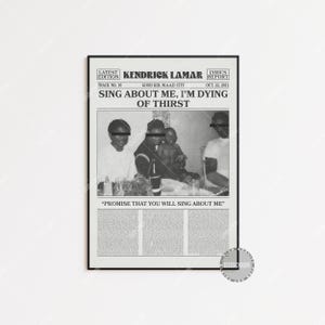 Stampa di giornale retrò di Kendrick Lamar, poster di Sing About Me, I'm Dying of Thirst, stampa con testo, poster di Kendrick Lamar, poster di Good Kid LC3