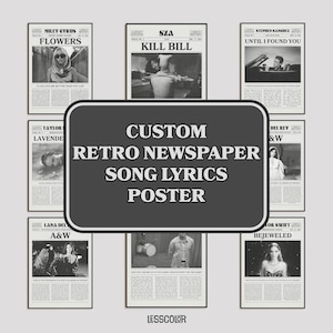 Solicite sua impressão de jornal retrô / pôster com letras de músicas / Solicite sua própria escolha de álbum / impressão de música personalizada / impressões de arte de álbum / ideia de presente