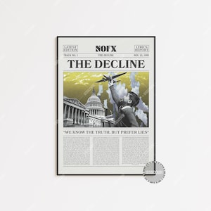 Stampa di giornale retrò NOFX, poster The Decline, stampa del testo The Decline, poster The Decline, poster NOFX LC3 V2