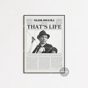 Stampa di giornale retrò di Frank Sinatra, poster di That's Life, stampa del testo di That's Life, poster di Frank Sinatra, poster di My Way, LC3
