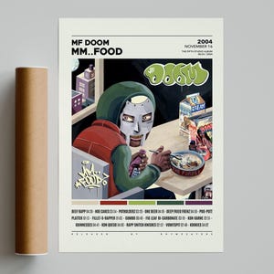 Poster MF DOOM / Poster mm... food, Poster della copertina dell'album Tracklist, Stampa artistica da parete, Poster personalizzato, Mf DOOM, mm... food