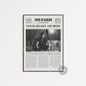 Stampa di giornale retrò di Jon Pardi, poster Your Heart or Mine, stampa dei testi di Starlight, poster di Jon Pardi, poster di Mr. Saturday Night, LC3