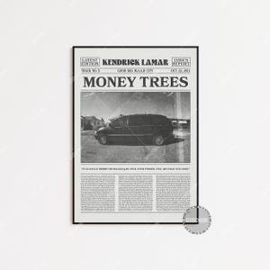 Kendrick Lamar Retro Zeitungsdruck, Geldbäume Poster, Geldbäume Lyric Print, Kendrick Lamar Poster, Plakat, , LC3 LESS286