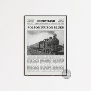 Stampa di giornale retrò di Johnny Cash, poster del blues della prigione di Folsom, stampa dei testi, poster di Johnny Cash, poster con la sua chitarra Hot and Blue, LC3